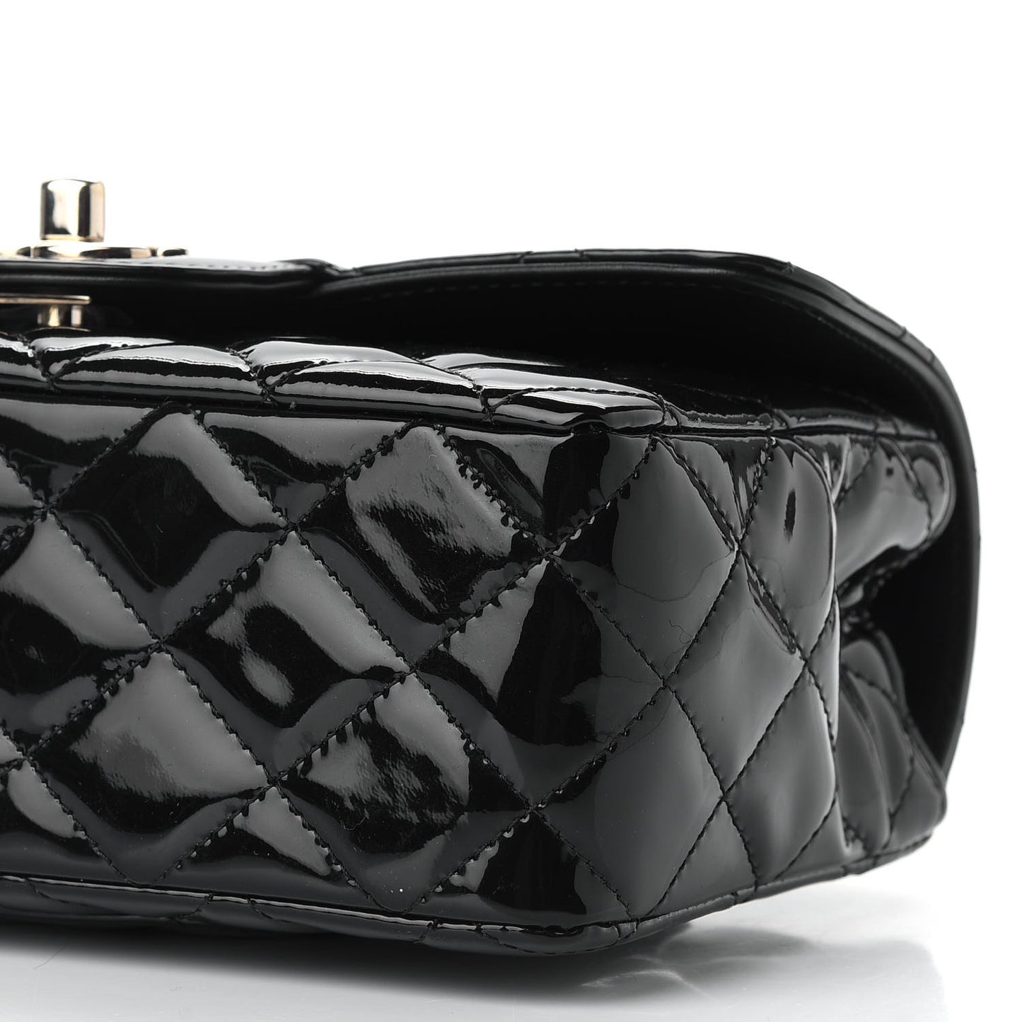 Patent Calfskin Quilted Mini Rectangular Flap Black