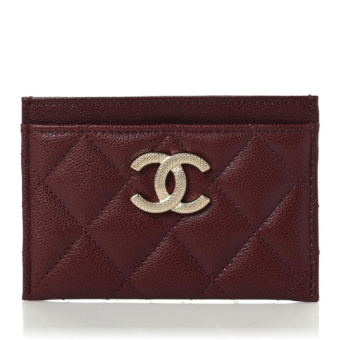 Caviar Quilted Studded CC Card Holder Burgundy