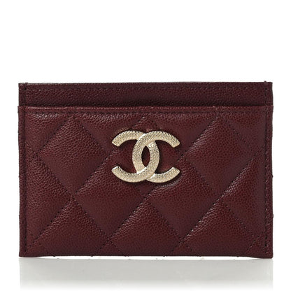 Chanel Caviar Quilted Studded CC Card Holder Burgundy 1 of 7