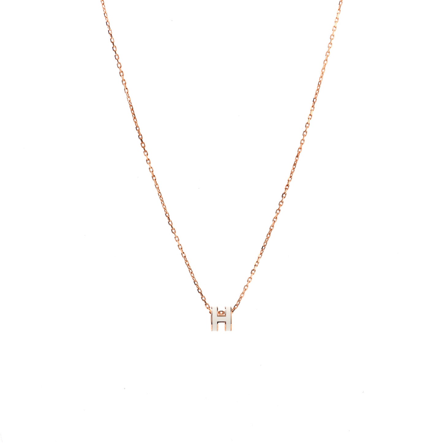 Lacquered Rose Gold Mini Pop H Pendant Necklace White