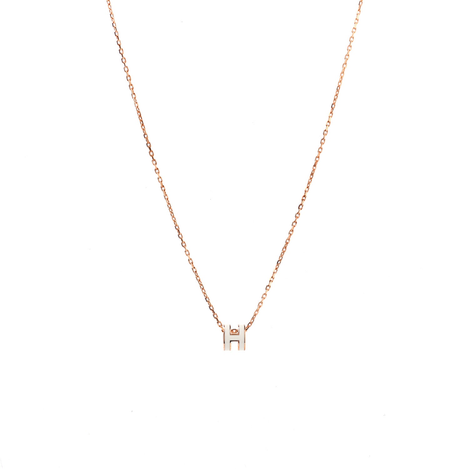 Hermes Lacquered Rose Gold Mini Pop H Pendant Necklace White 1 of 6