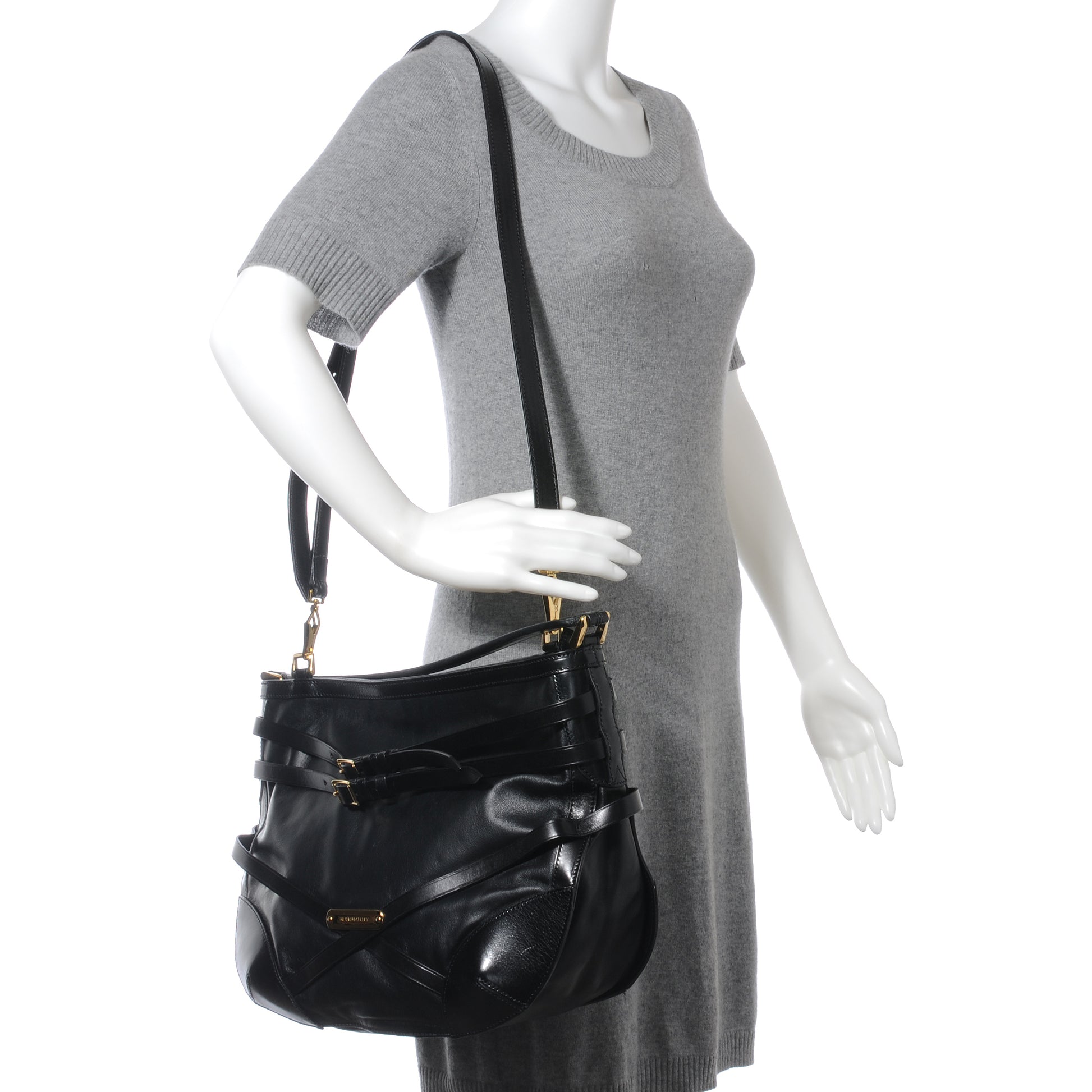 Burberry Lambskin Bridle Calfskin Small Dutton Hobo Black 2 of 8