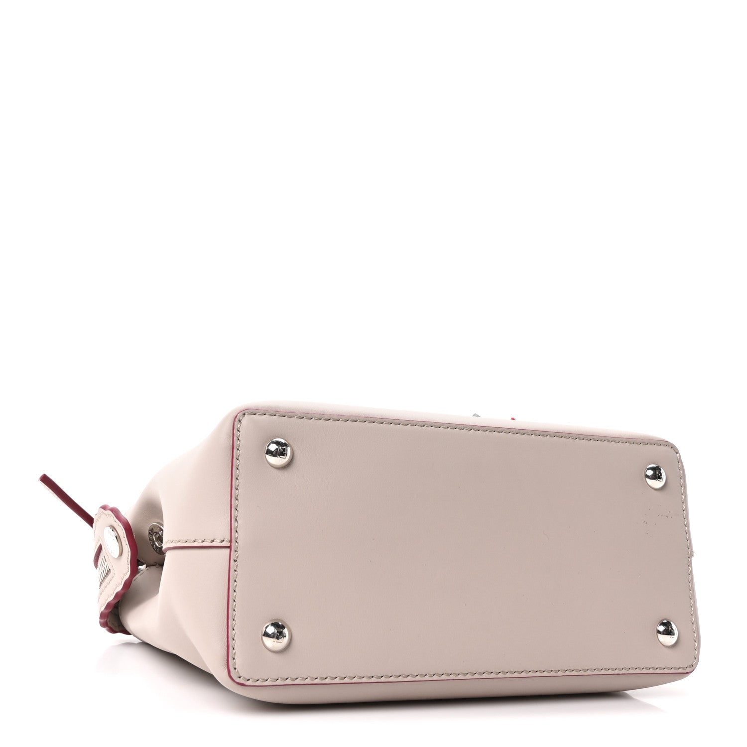 Fendi Vitello Baltico Nappa Flowerland Studded Small Dotcom Click Chain Satchel Grey Powder Multicolor 4 of 10