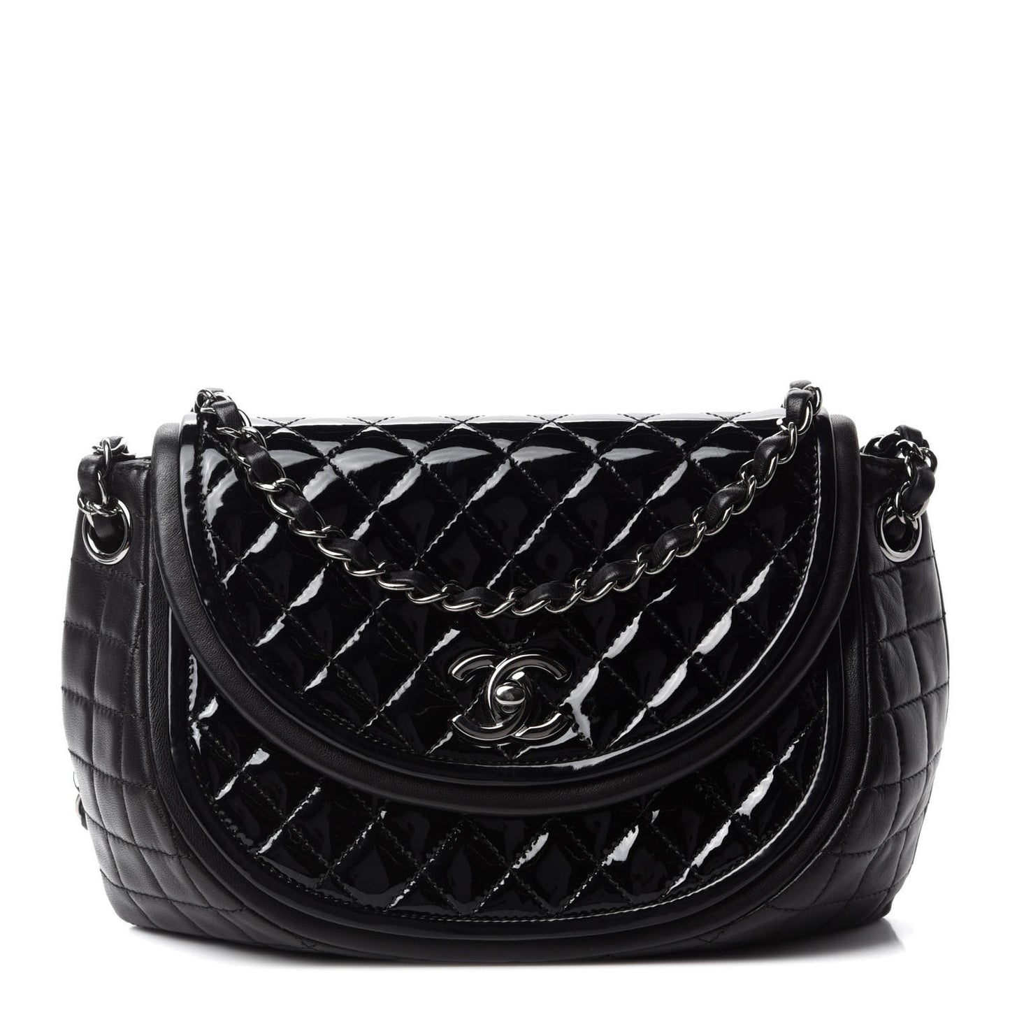 Lambskin Patent Classic Twist Crescent Flap Bag Black