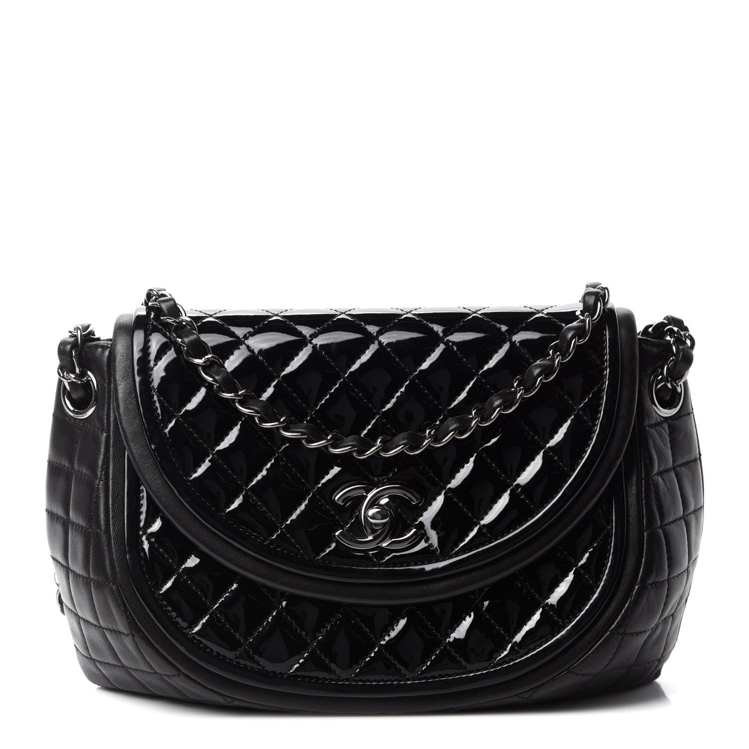 Chanel Lambskin Patent Classic Twist Crescent Flap Bag Black 1 of 10