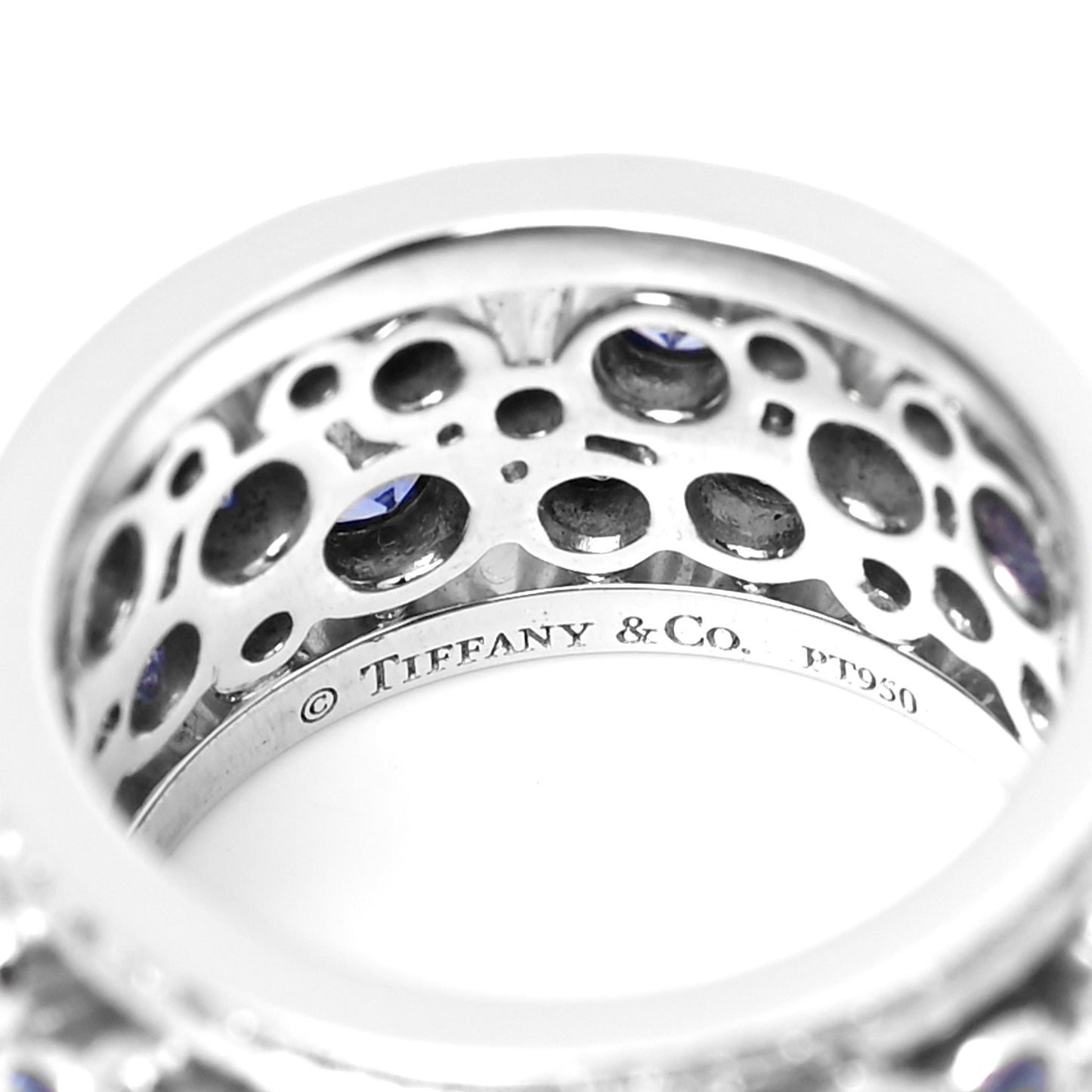Platinum Diamond Blue Sapphire Cobblestone Band Ring 47 4