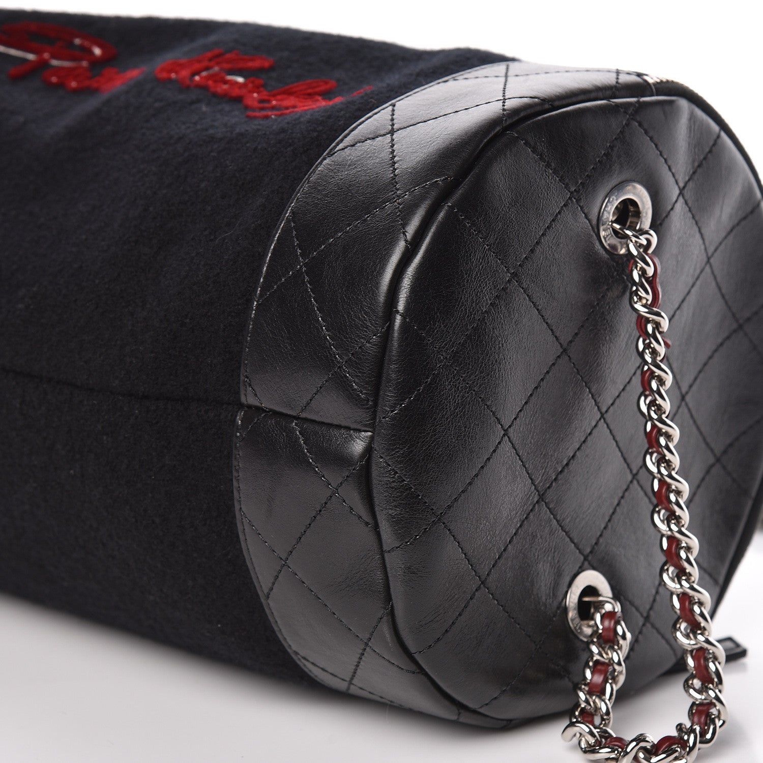 Chanel Wool Calfskin Embroidered Paris Hamburg Bowling Bag Black 9 of 10