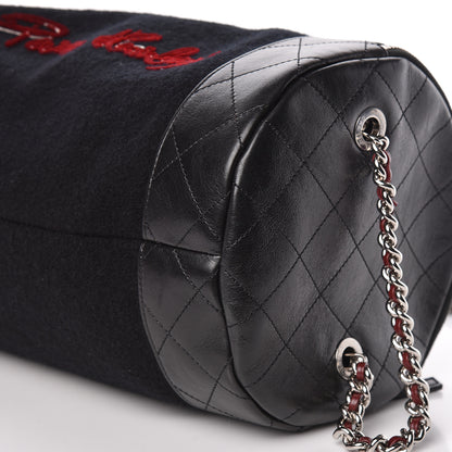 Chanel Wool Calfskin Embroidered Paris Hamburg Bowling Bag Black 9 of 10