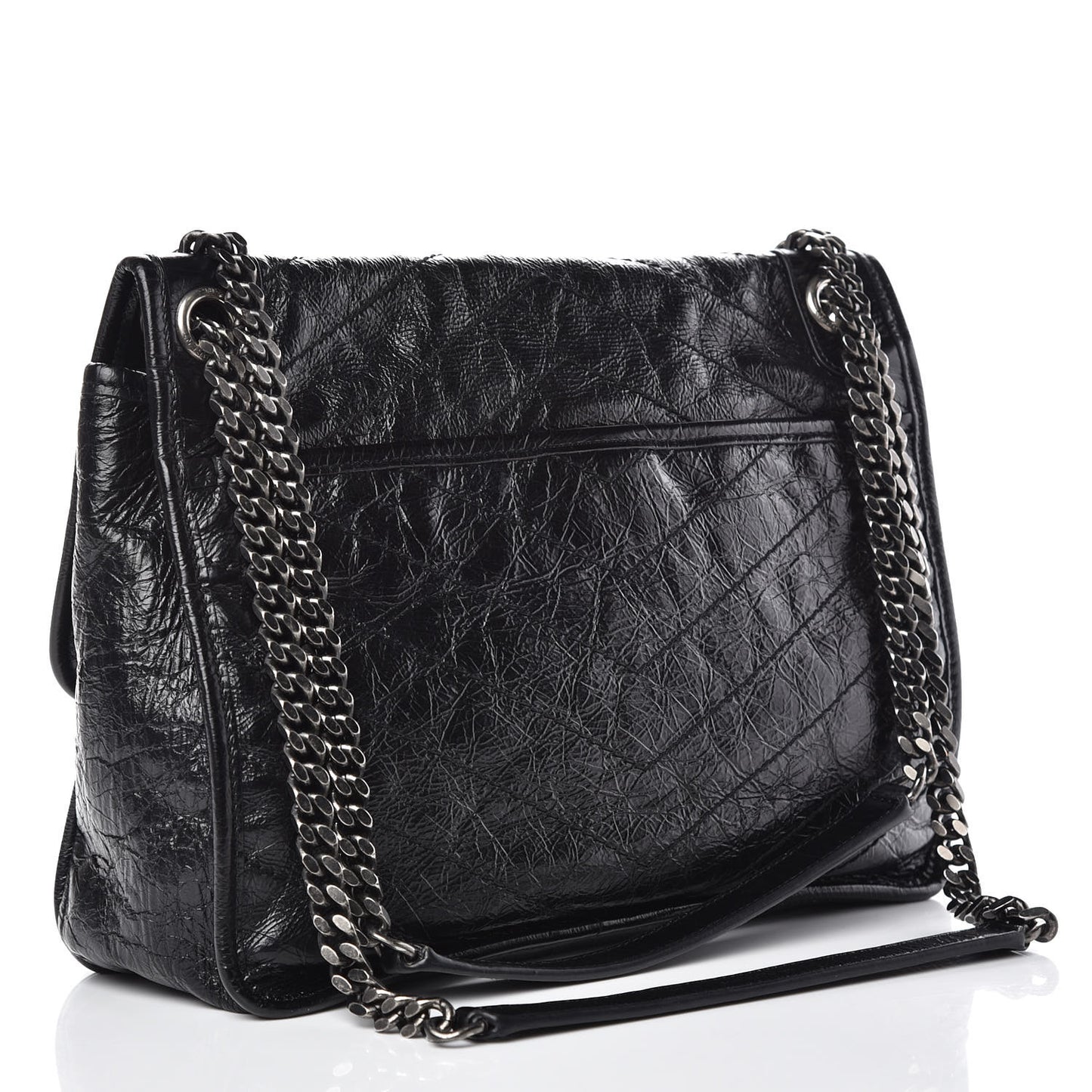Crinkled Calfskin Matelasse Monogram Medium Niki Chain Satchel Black