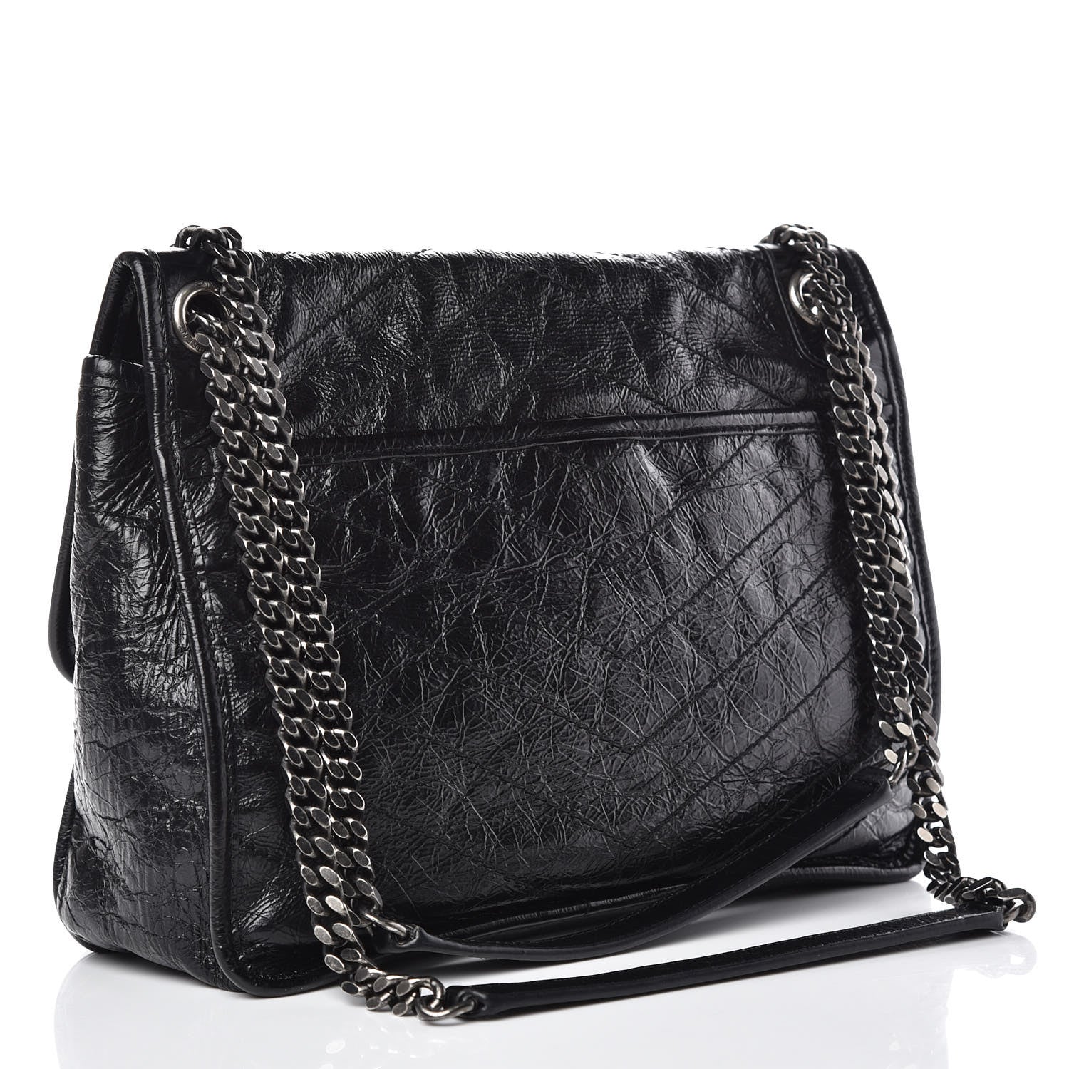 Saint Laurent Crinkled Calfskin Matelasse Monogram Medium Niki Chain Satchel Black 3 of 11