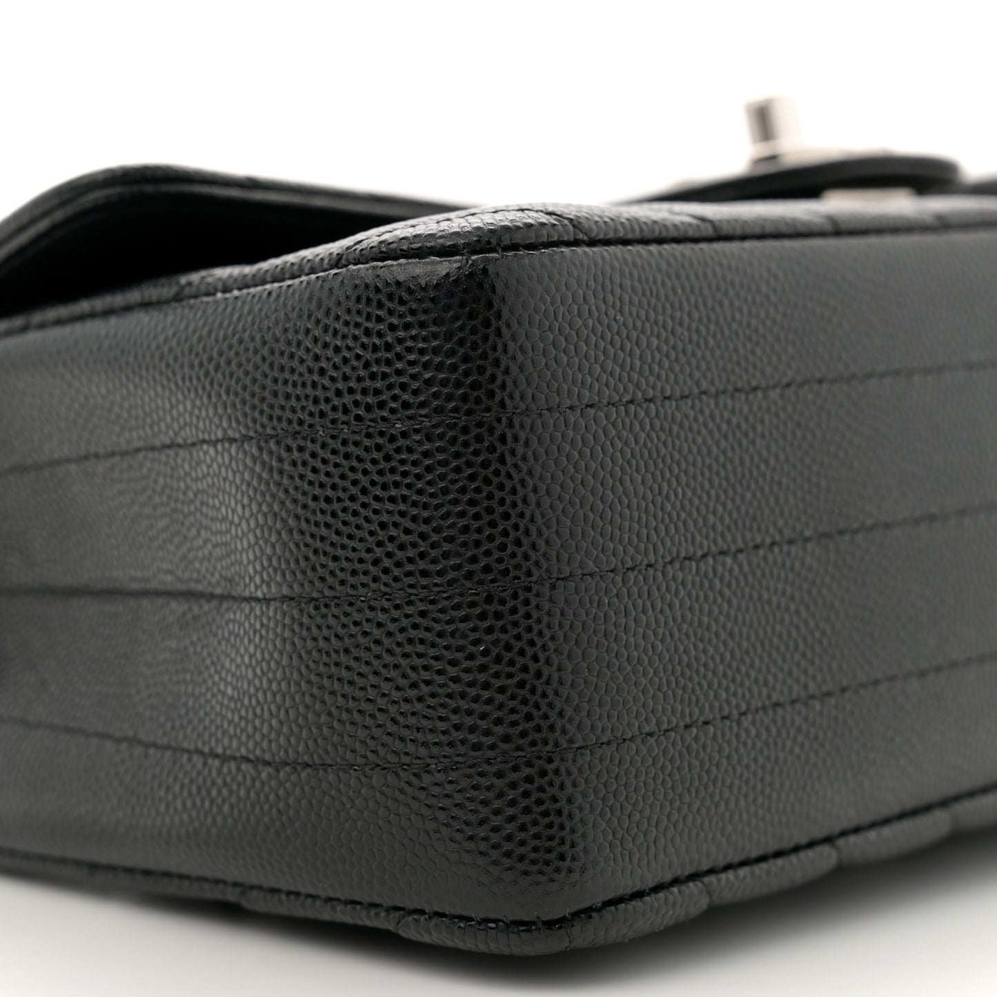 Caviar Chevron Quilted Mini Rectangular Flap Black