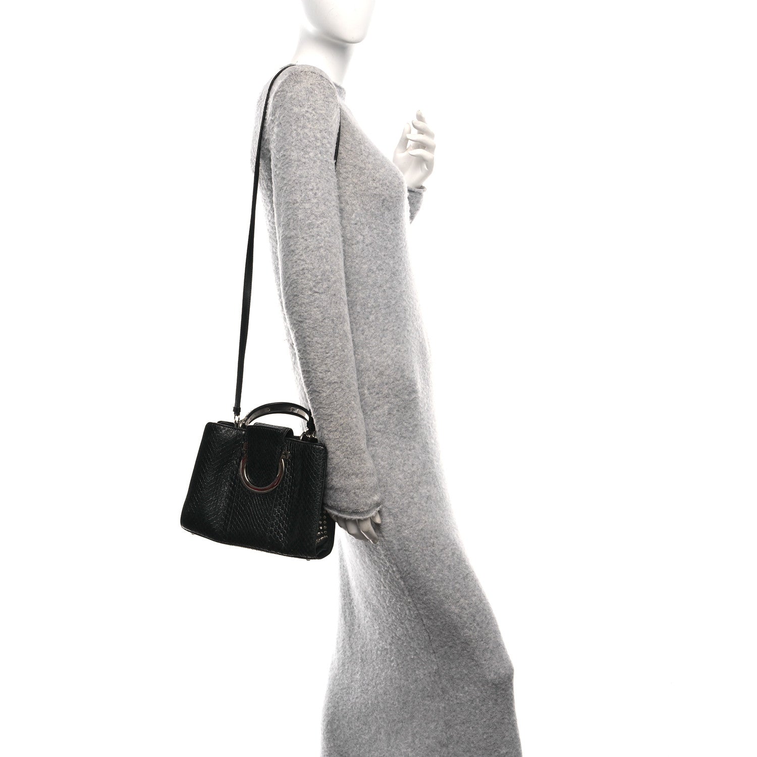 Salvatore Ferragamo Snakeskin Studded Thalia Top Handle Black