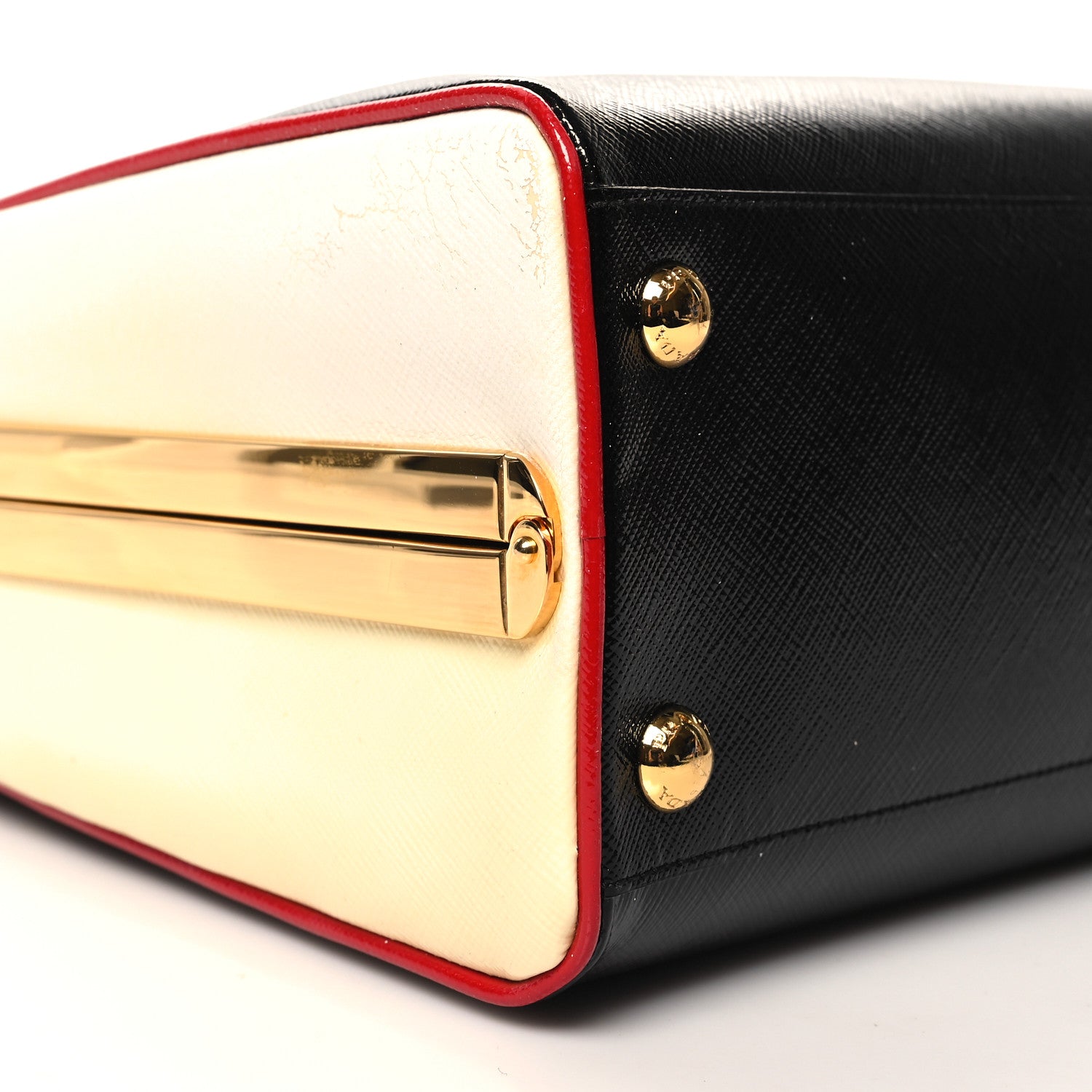 Prada Saffiano Vernice Pyramid Bag Black White Rosso 8 of 11