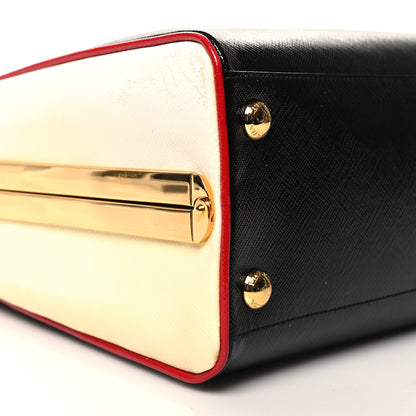 Prada Saffiano Vernice Pyramid Bag Black White Rosso 8 of 11