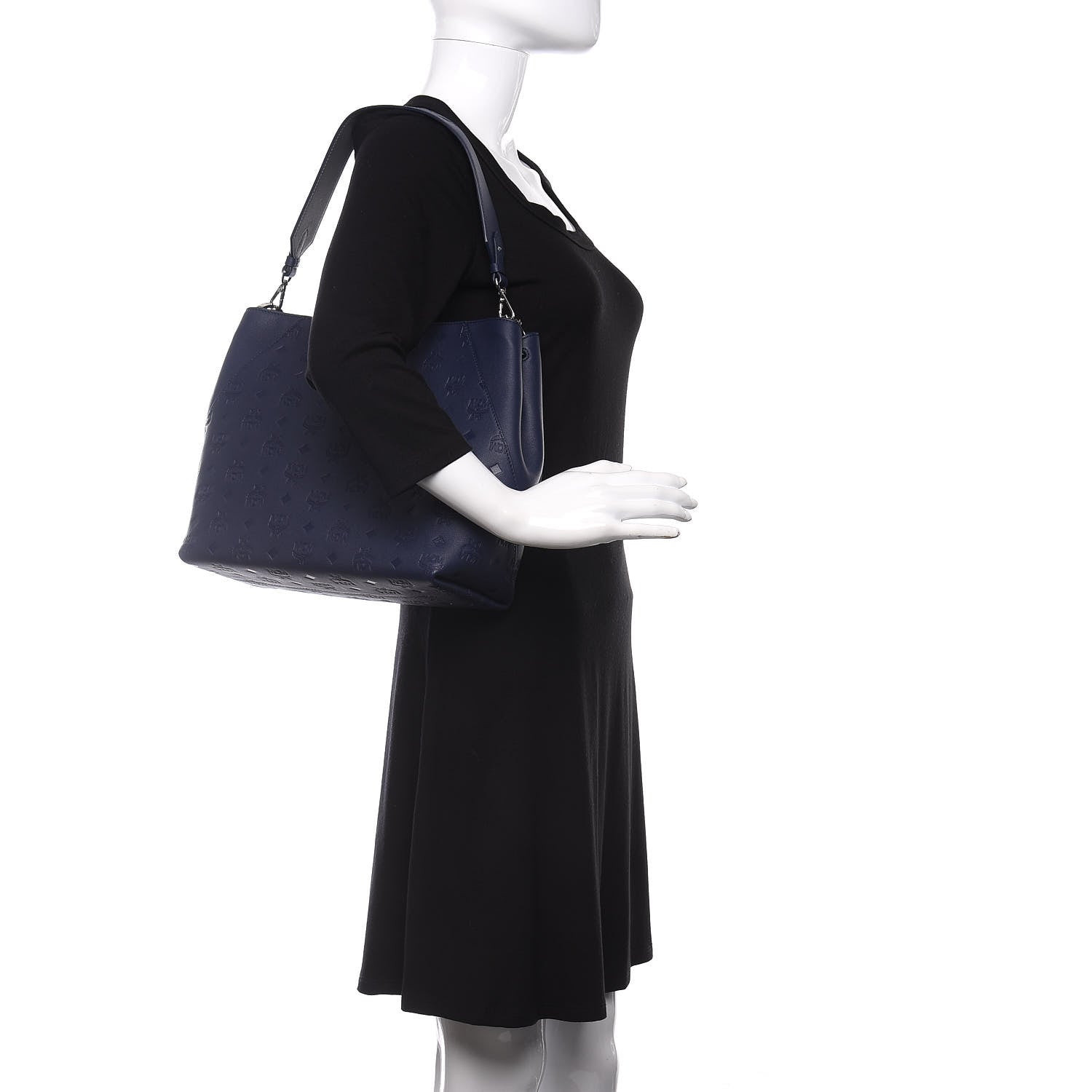 MCM Calfskin Ottomar Monogram Medium Klara Hobo Navy Blue 3 of 10