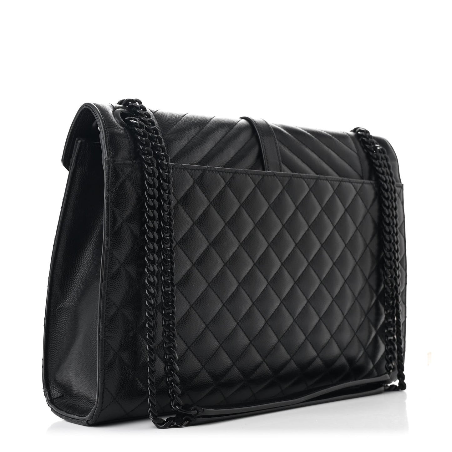 Grain De Poudre Textured Mixed Matelasse Large Triquilt Monogram Monochrome Satchel Black