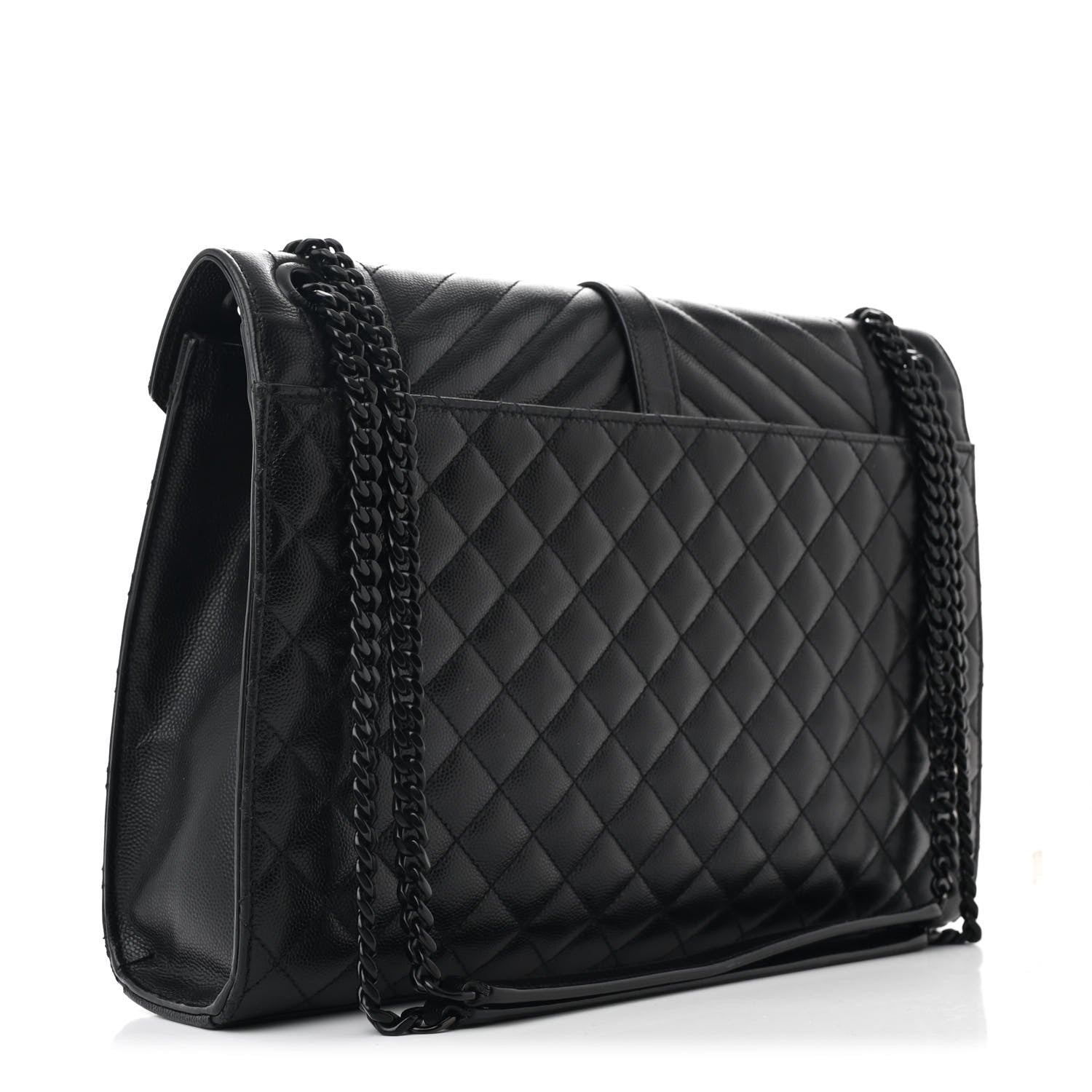 Saint Laurent Grain De Poudre Textured Mixed Matelasse Large Triquilt Monogram Monochrome Satchel Black 3 of 11