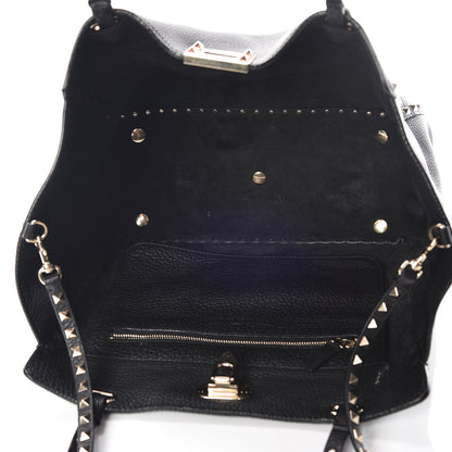 Valentino Garavani Alce Printed Calfskin Medium Rockstud Tote Black 6 of 17