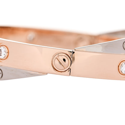 Cartier 18K Pink White Gold 12 Diamond Double LOVE Bracelet 17 4 of 7