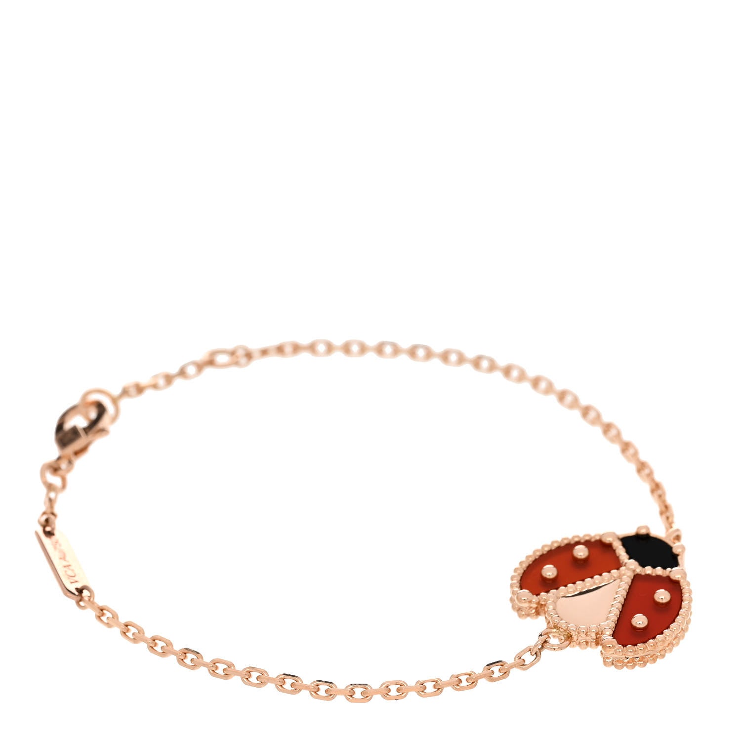 Van Cleef & Arpels 18K Rose Gold Carnelian Onyx Lucky Spring Open Wing Lady Bug Bracelet 1 of 5