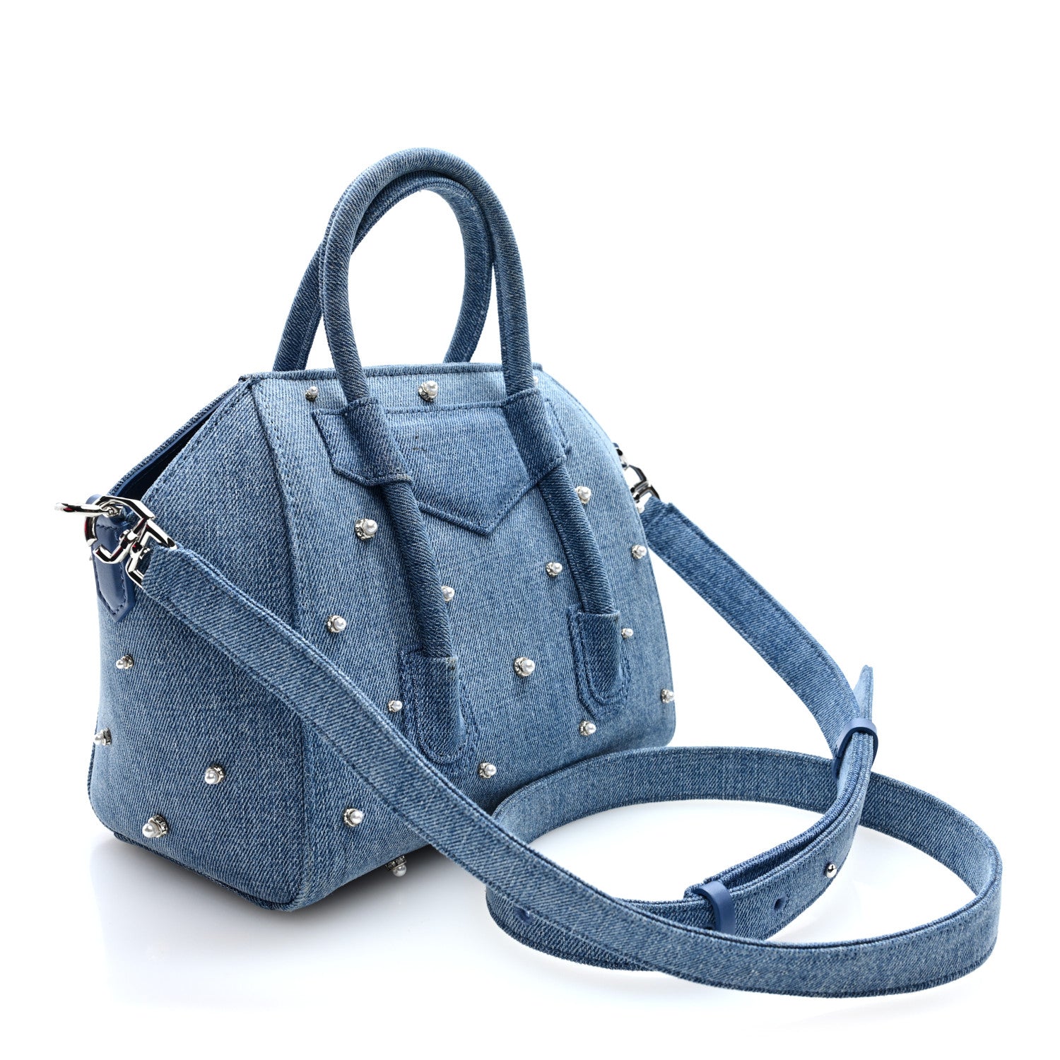 Givenchy Denim Pearl Embellished Mini Lock Antigona Shoulder Bag Blue 3 of 9