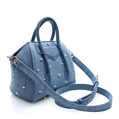 Givenchy Denim Pearl Embellished Mini Lock Antigona Shoulder Bag Blue 3 of 9