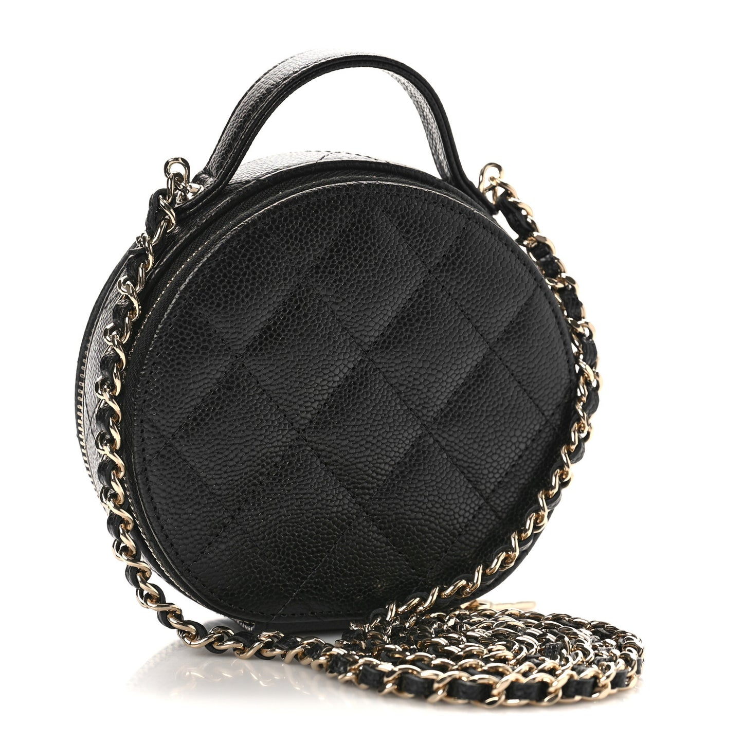 Caviar Quilted Round Handle With Care Vanity With Chain Black