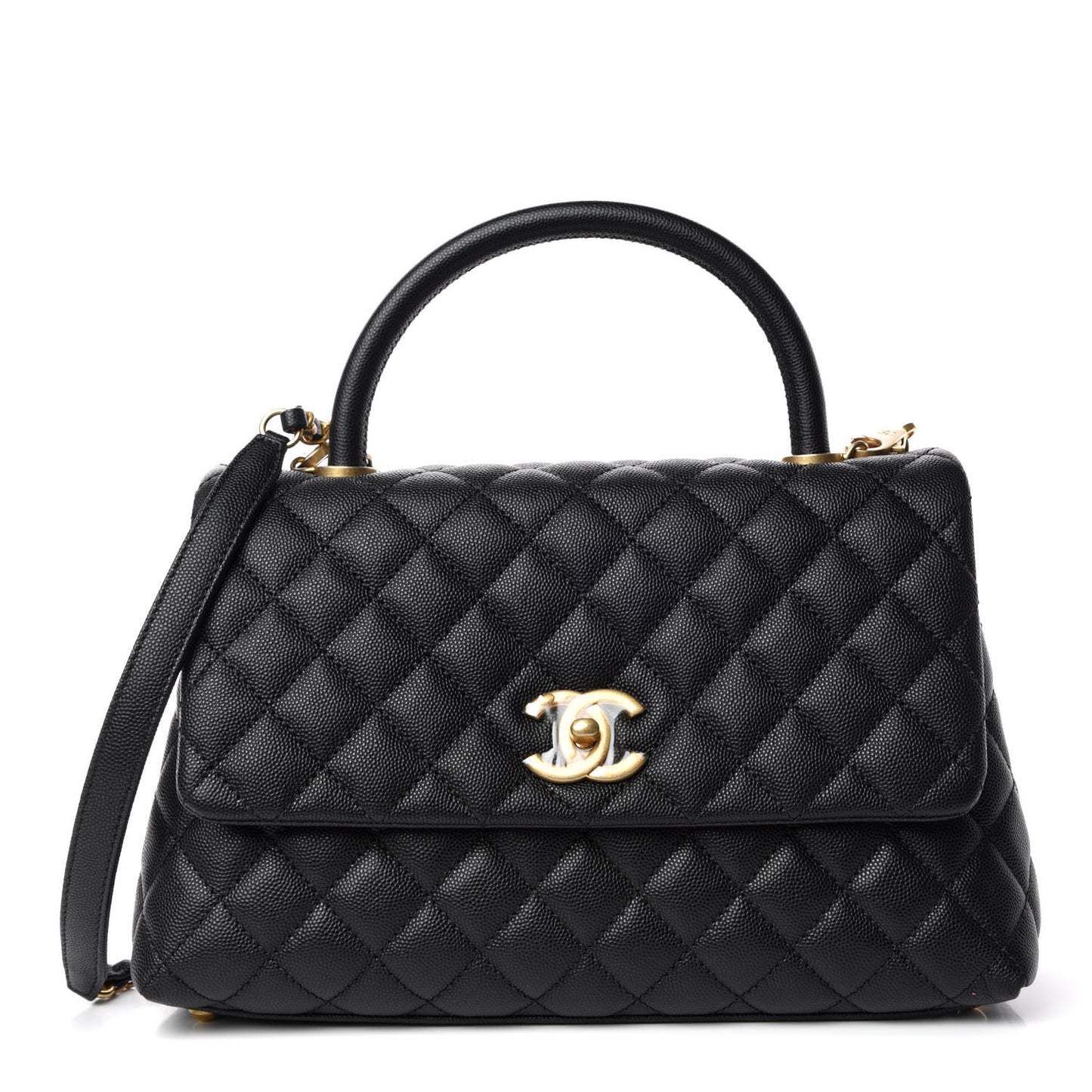 Caviar Quilted Small Coco Handle Flap Black
