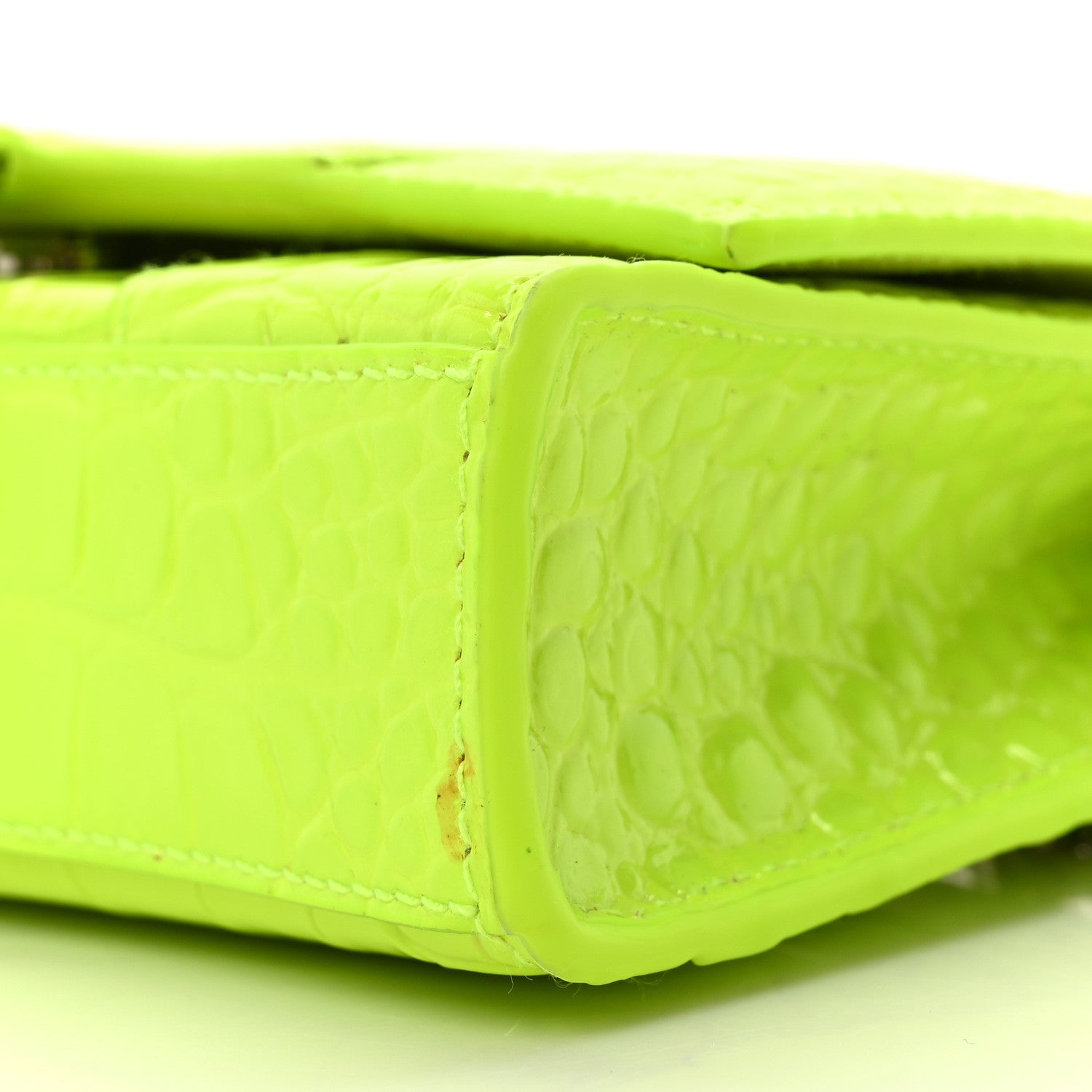 Balenciaga Shiny Calfskin Crocodile Embossed Hourglass Chain Bag Fluo Yellow 9 of 9