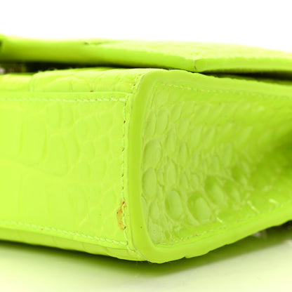 Balenciaga Shiny Calfskin Crocodile Embossed Hourglass Chain Bag Fluo Yellow 9 of 9