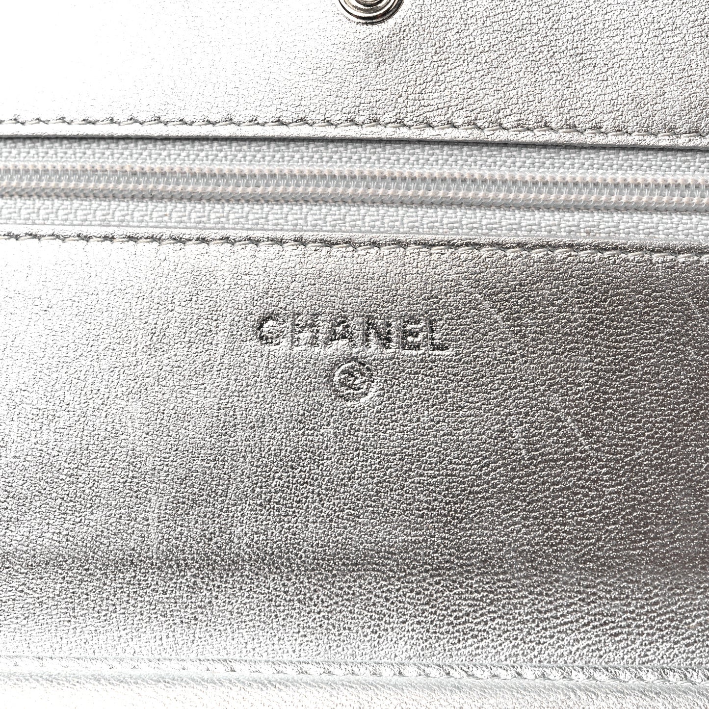 Metallic Lambskin Quilted Wallet On Chain WOC Silver