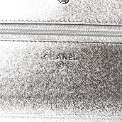 Chanel Metallic Lambskin Quilted Wallet On Chain WOC Silver 6 of 19
