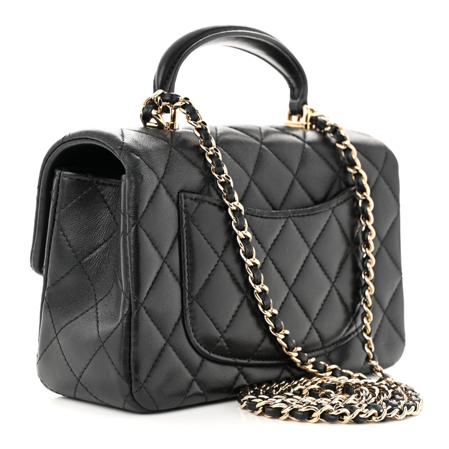 Lambskin Quilted Mini Top Handle Rectangular Flap Black
