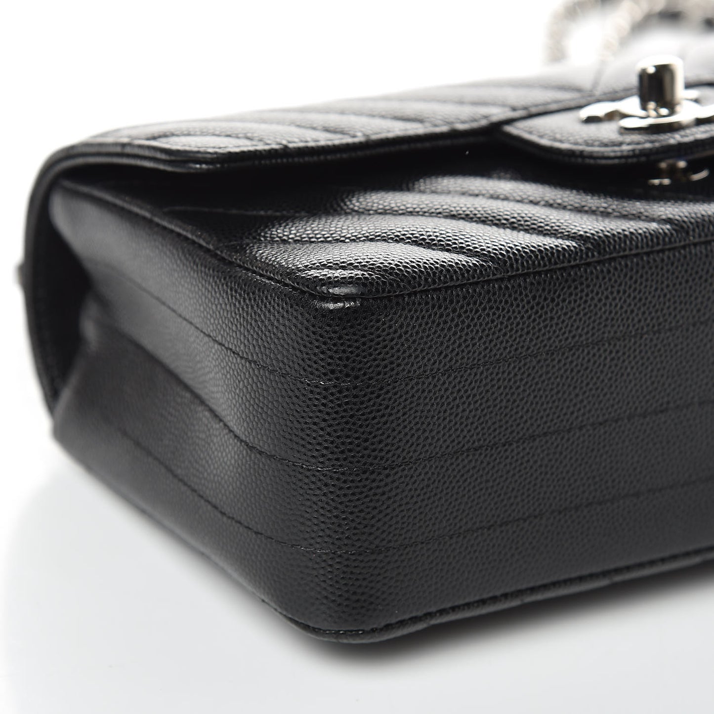 Caviar Chevron Quilted Mini Rectangular Flap Black