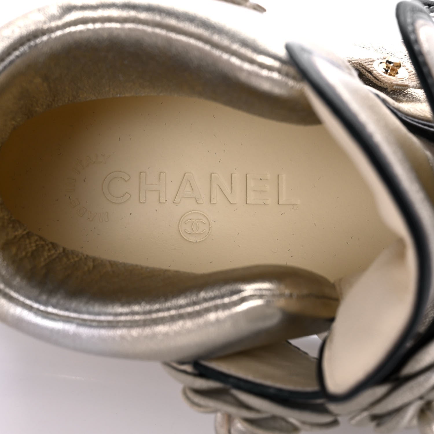 Chanel Metallic Lambskin Camellia High Top Sneakers 37 Gold 14 of 18