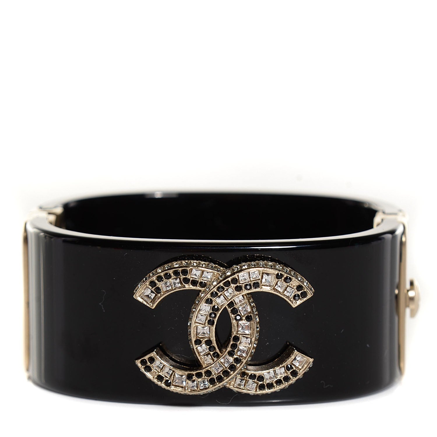 Chanel Resin Baguette Crystal CC Cuff Black 1 of 7