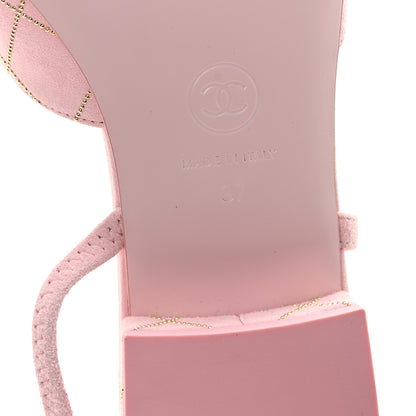 Chanel Suede Crystal Grosgrain Cap Toe CC Slingback Flats 37 Pink Gold Black 7 of 9