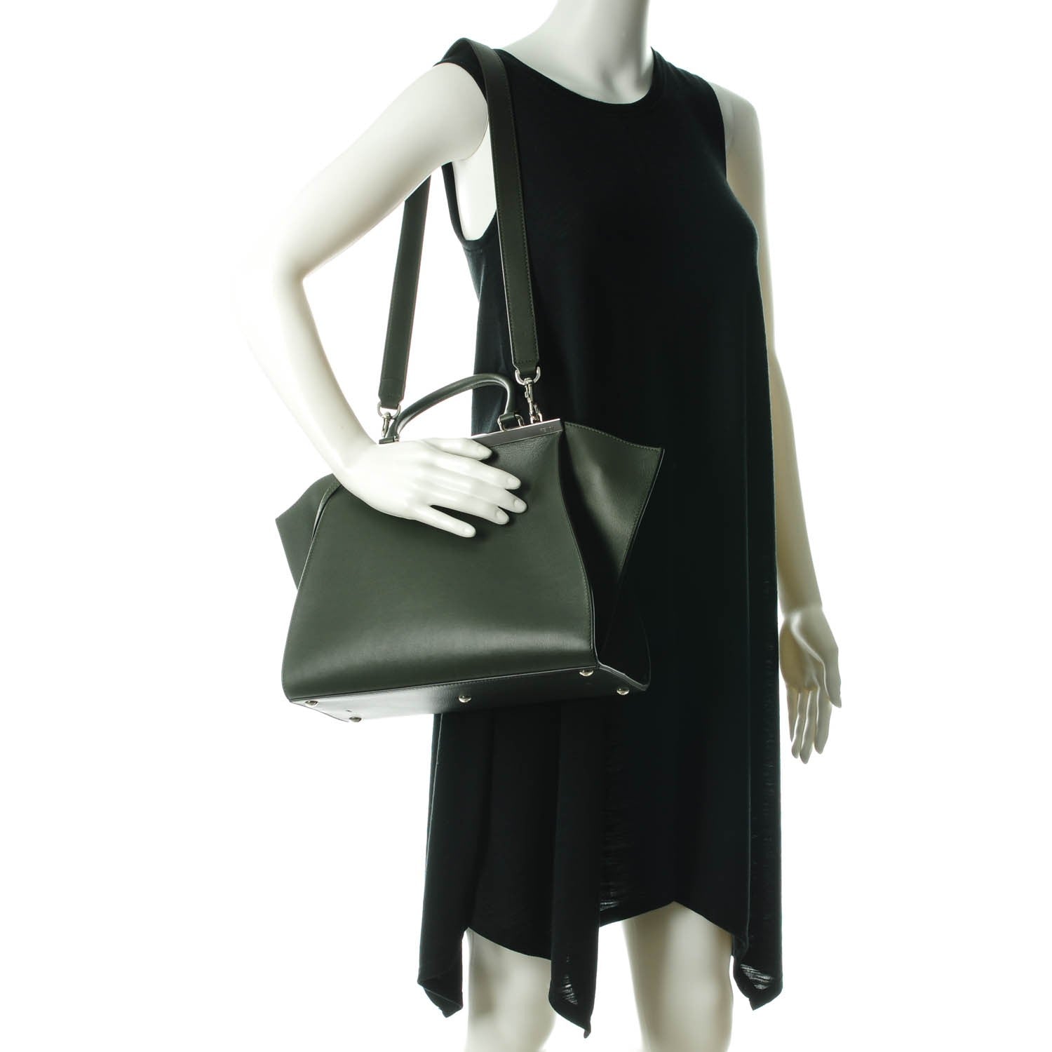 Fendi Vitello Dolce Marmol Shiny Nappa Petite 3Jours Tote Verde Prato 2 of 16