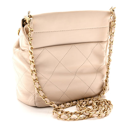 Chanel Lambskin Resin Quilted Small Bucket Bag Beige 3 of 10