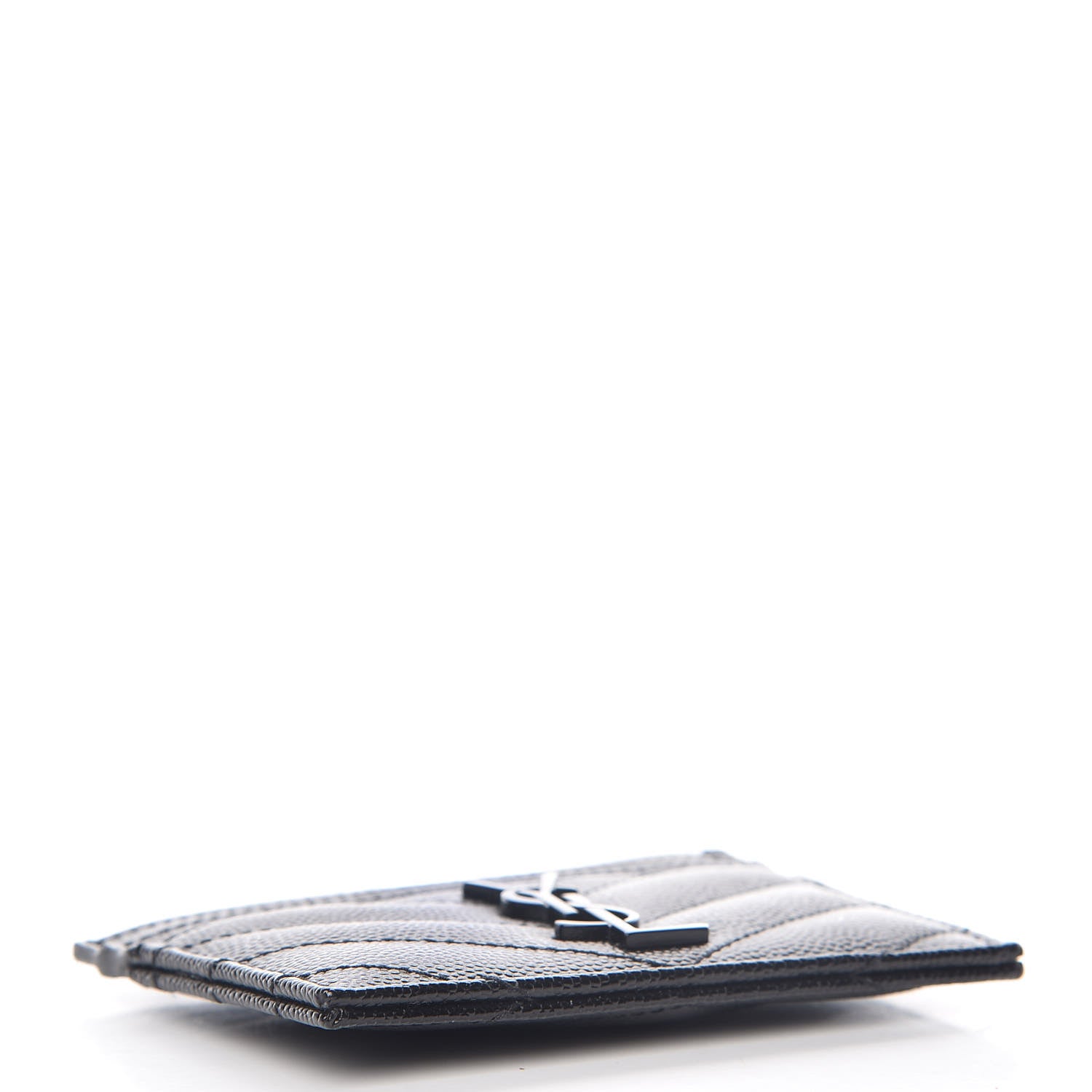 Saint Laurent Grain De Poudre Matelasse Chevron Monogram Credit Card Case Black 4 of 8