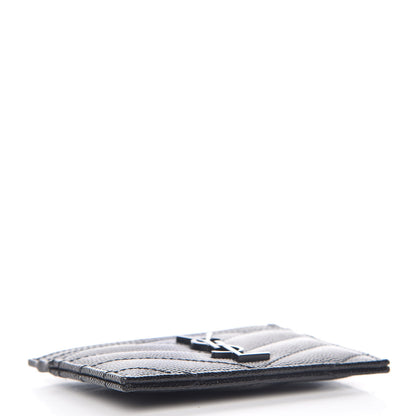 Saint Laurent Grain De Poudre Matelasse Chevron Monogram Credit Card Case Black 4 of 8