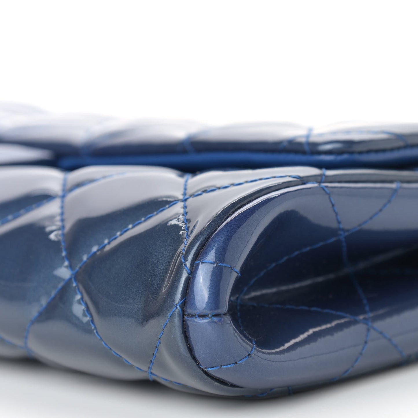 Patent Quilted Clutch with Chain Flap Blue Roi