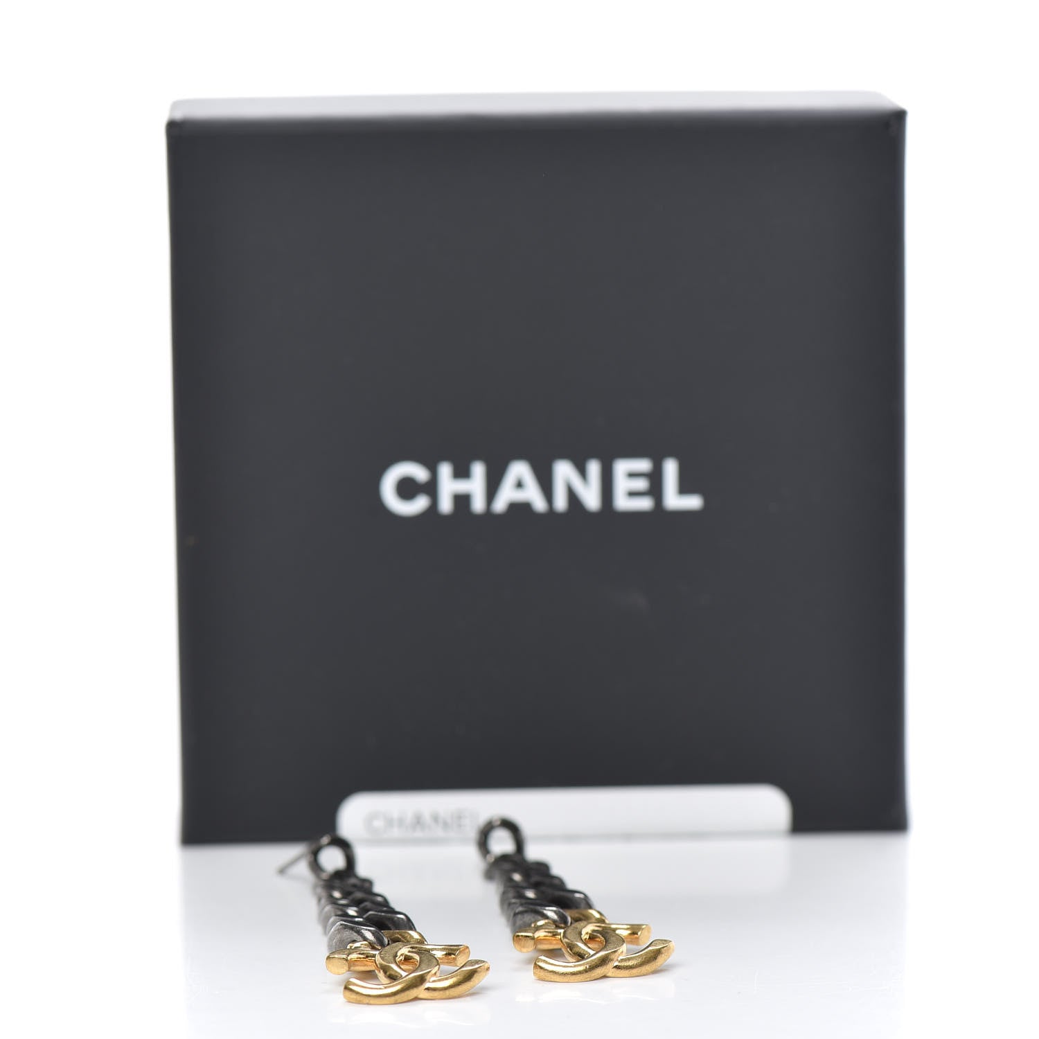 Chanel Metal CC Pick Drop Earrings Ruthenium Gold 5 of 5