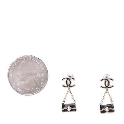 Chanel Enamel Pearl CC Flap Bag Drop Earrings Black Gold 2 of 4