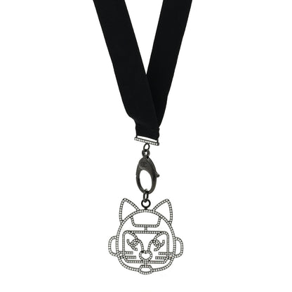 Chanel Crystal CC Emoji Robot Cat Lanyard Necklace Black Silver 1 of 4