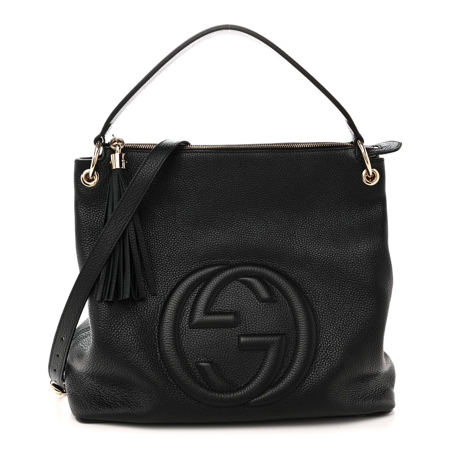 Pebbled Calfskin Large Soho Hobo Black