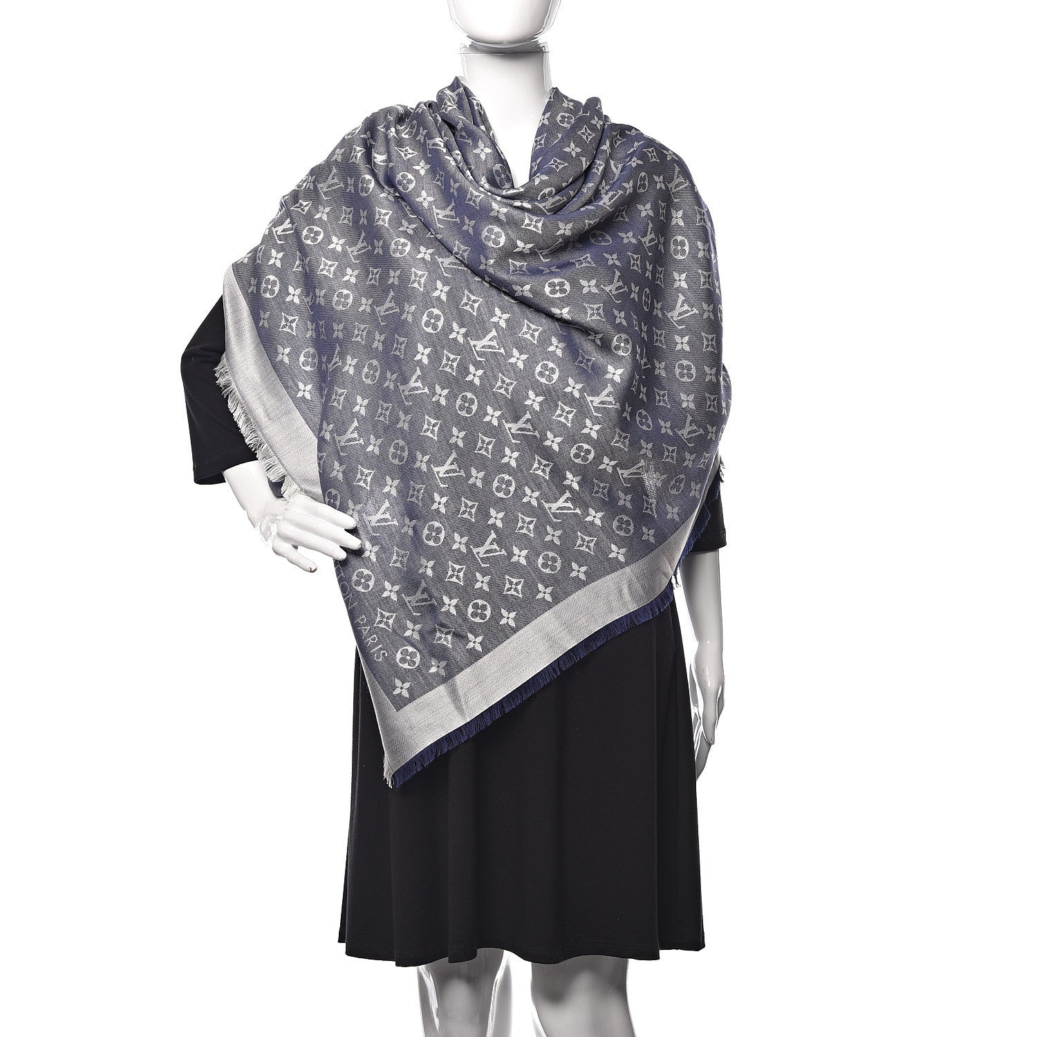 Louis Vuitton Wool Silk Monogram Denim Shawl Blue 2 of 6