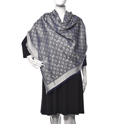 Louis Vuitton Wool Silk Monogram Denim Shawl Blue 2 of 6