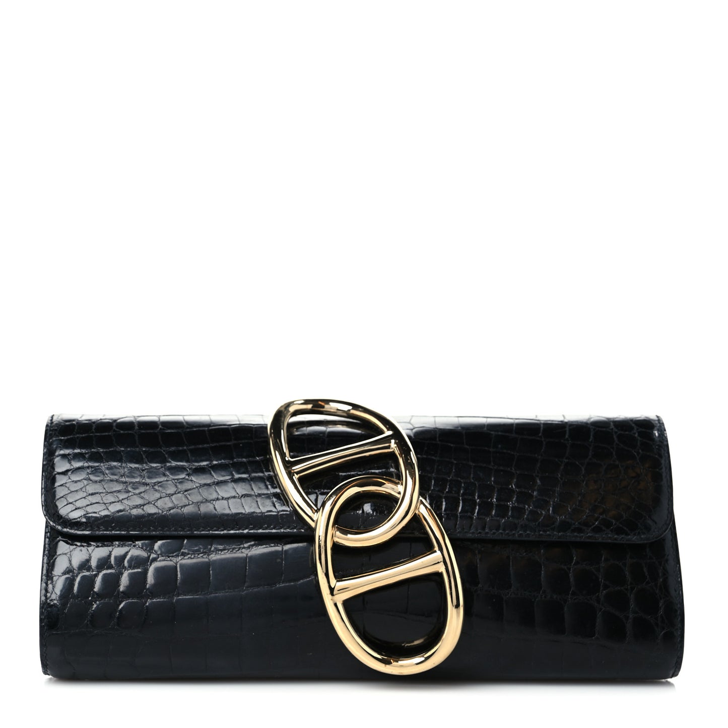 Shiny Niloticus Crocodile Egee Clutch Black