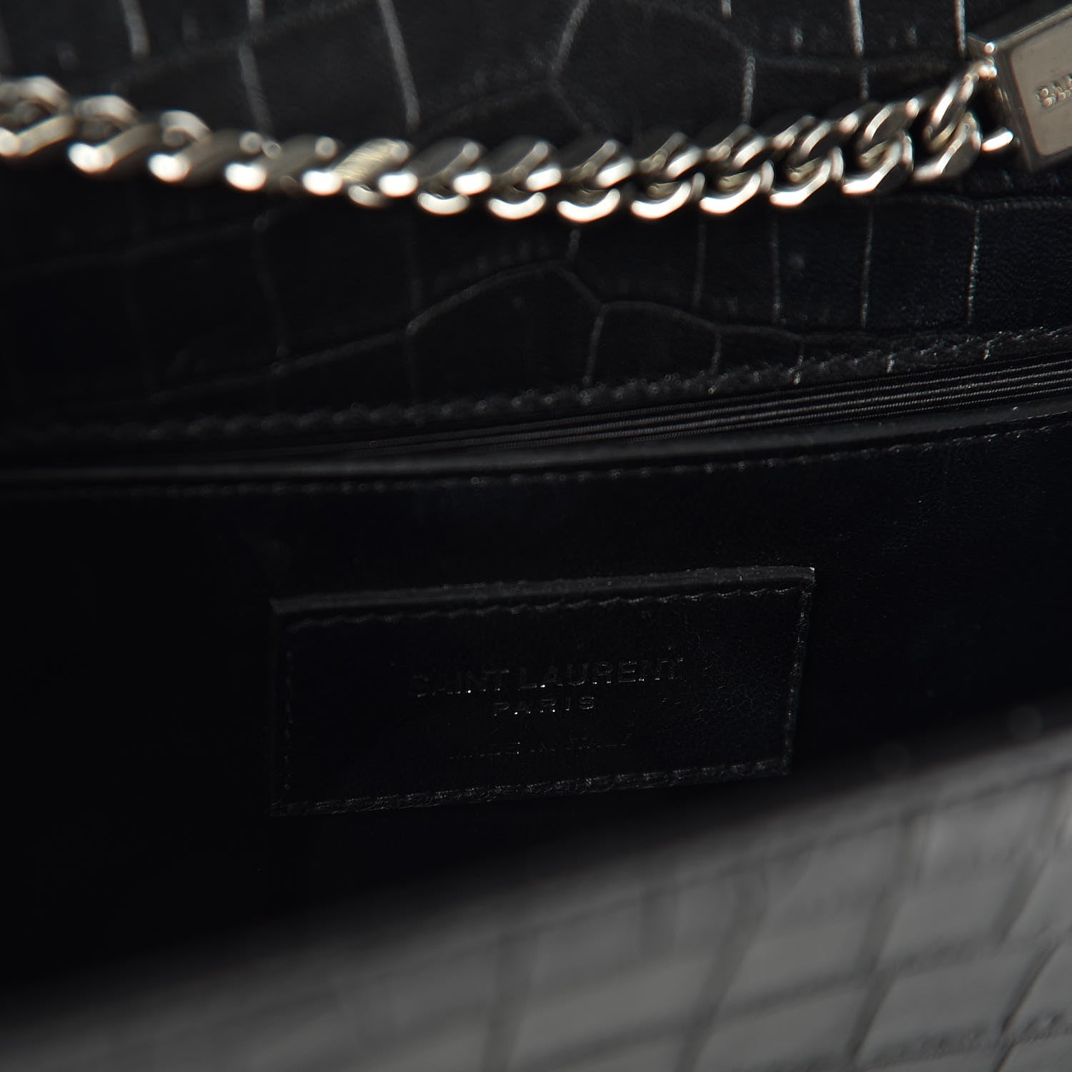 Saint Laurent Calfskin Crocodile Embossed Small Classic Monogram Kate Tassel Satchel Black 7 of 9